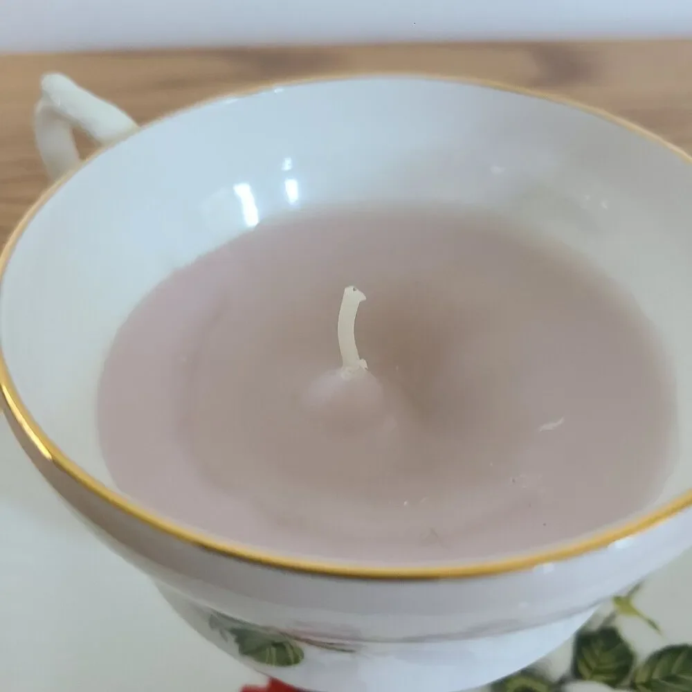 Vintage Tea Cup And Saucer Candle Floral Fragrance Royal Dover China Unlit